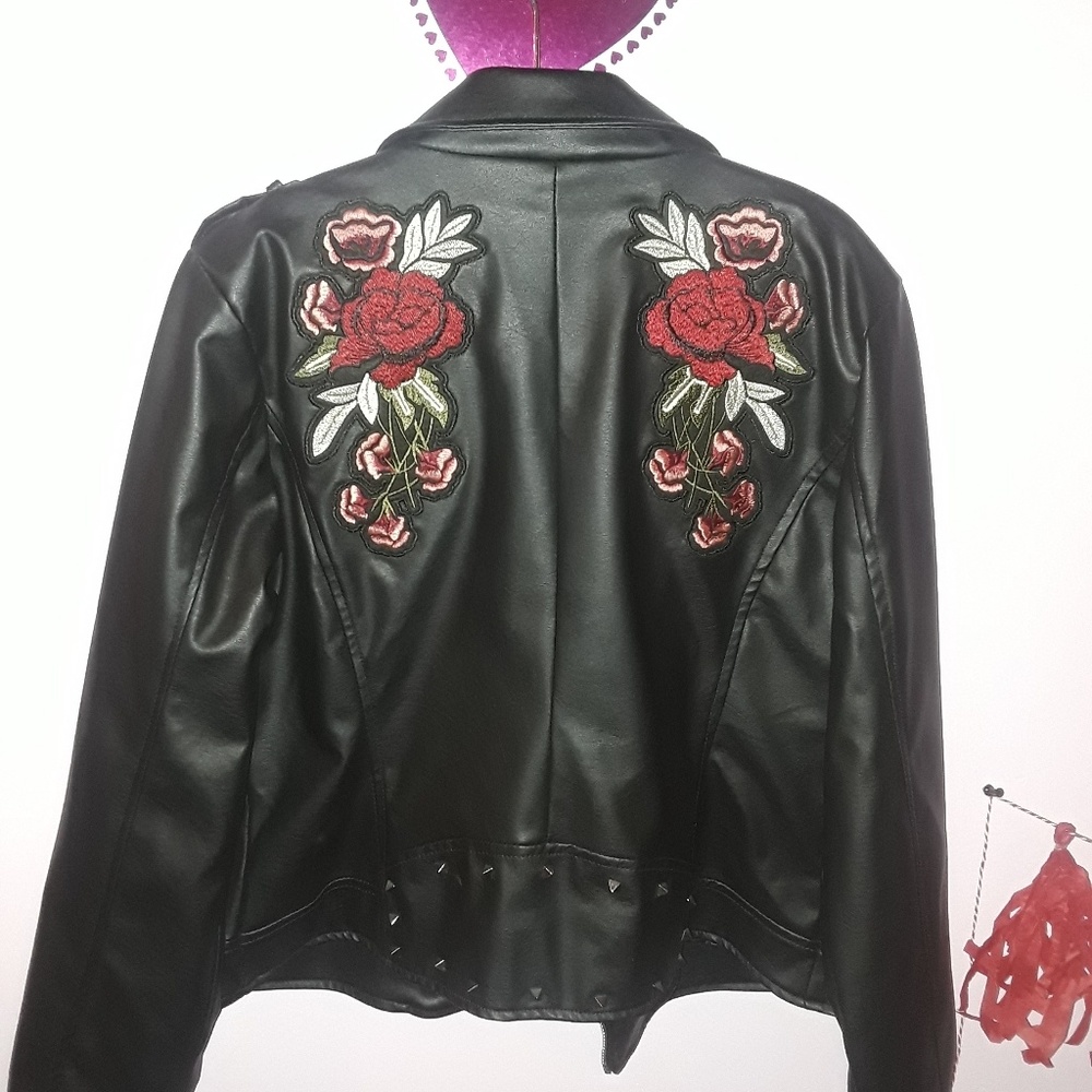 Plus Size Motorcycle Jacket XL Rose Studded Punk